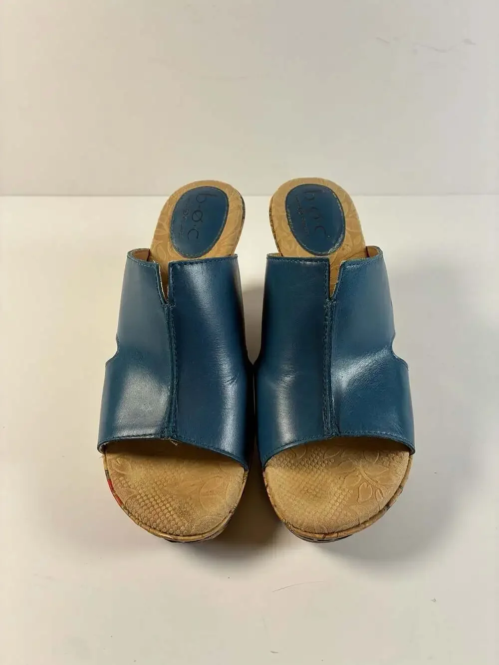 Boho b.o.c. Born Concept Blue Leather Floral Cork Wedge Sandals